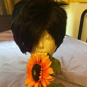 Stylish Black Wig with Red Highlights